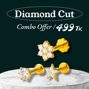 3 Original Diamond Cut 18K Gold Plated Nosepin With Free Gift Box