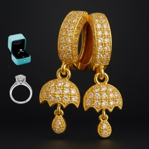 Diamond Cut Earring With Free Finger Ring And Box