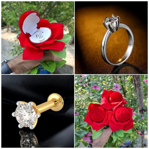 Artificial Rose With Diamond Cut Ring And 18K Nosepin - Image 5