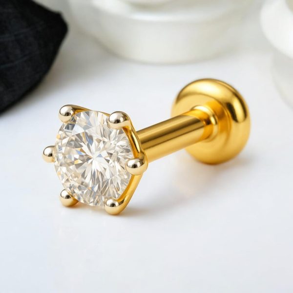 3 Piece 1 Stone Diamond-Cut 18K Gold Plated Nosepin Set - Image 2