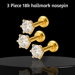 3 Piece 1 Stone Diamond-Cut 18K Gold Plated Nosepin Set