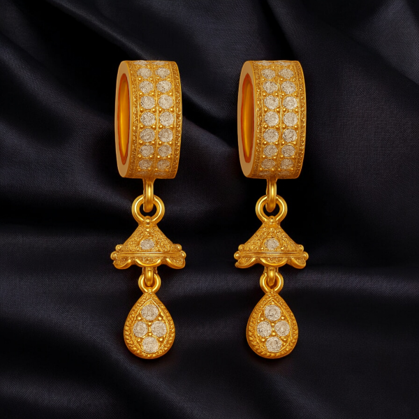 Luxury Diamond Cut Earrings + Finger Ring + 7 Stone Nosepin + Box - Image 2