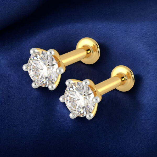 1+1+7 Stone Original Diamond Cut 18K Gold Plated Nosepin With Free Box - Image 3