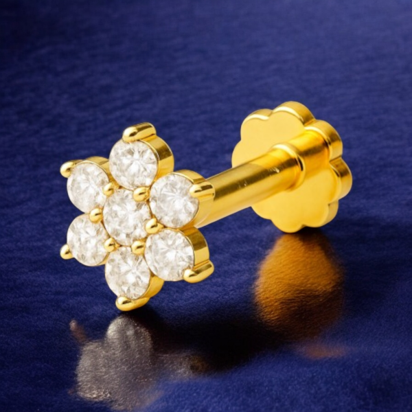 Diamond Cut Nose Noth + 1 and 7 Stone Nosepin With Box - Image 4