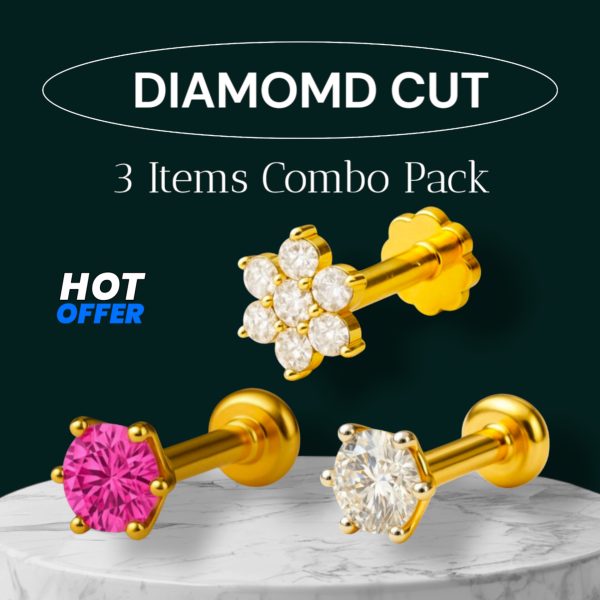 1+Pink+7 Stone Original Diamond Cut 18K Gold Plated Nosepin With Free Box