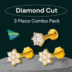 7+7+1 Stone Original Diamond Cut 18K Gold Plated Nosepin With Free Box
