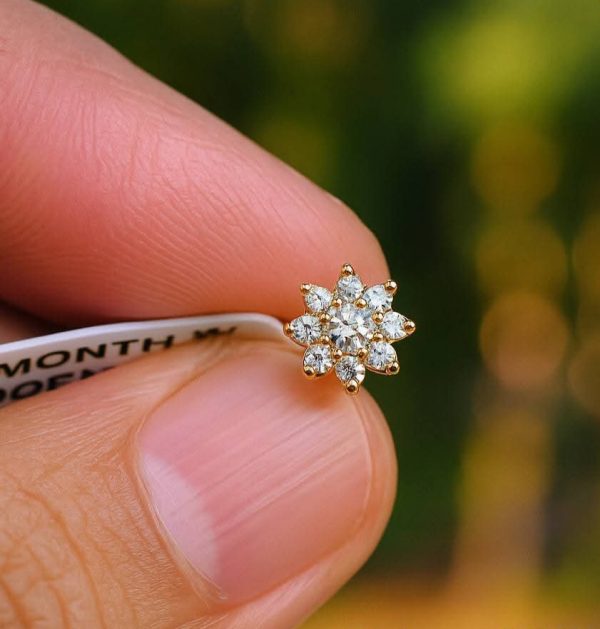 Ring + 1+7 Stone 18K Gold Polished Nosepin Combo with Box - Image 2