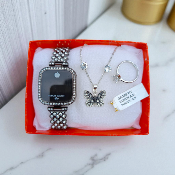Smart Watch Combo: Diamond Cut Jewellery Set (Ring, Earring, Nosepin Included) - Image 2
