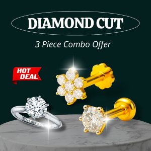 Ring + 1+7 Stone 18K Gold Polished Nosepin Combo with Box