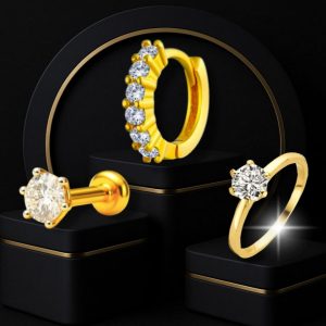 Golden Ring+Noth+Nosepin - Diamond Cut Gold Polished - Combo Pack