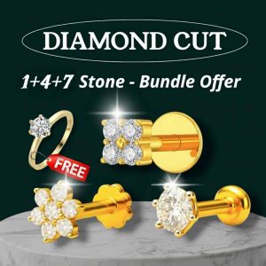 7+4+1 Diamond Cut 18k Gold Plated Nosepin & Golden Ring Combo