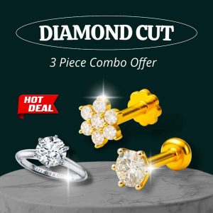 7+1 Diamond Cut 18k Gold Plated Nosepin & Silver Ring Combo