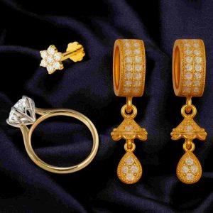 Luxurious Diamond Cut Earring + 7 Stone Nosepin + Finger Ring