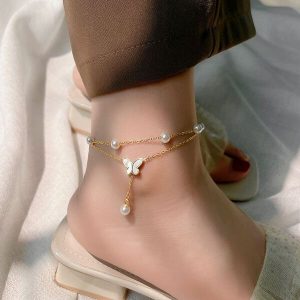 18K Gold Plated Pearl Butterfly Anklet