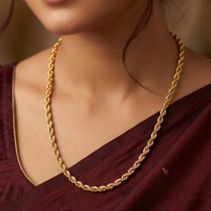 18k Gold Polished Roshi Chain, (24 inch) Long Chain