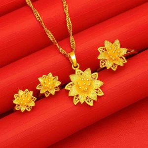 High Quality 22K Gold Plated Rose Locket Chain Ful Set