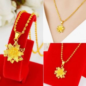 Original 22K Dubai Gold Design Flower Locket Chain Set