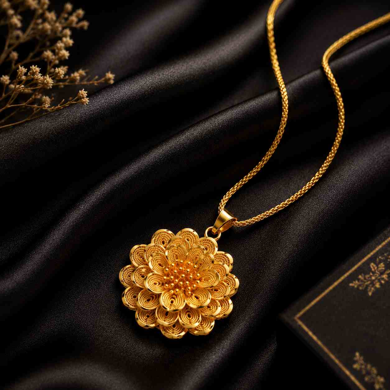 Dubai Gold Flower Design Locket Chain Original