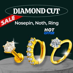 Noth+1 Diamond Cut 18k Gold Plated Nosepin & Golden Ring Combo