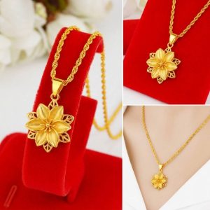 Original 22K Xuping Gold Design Flower Locket Chain Set