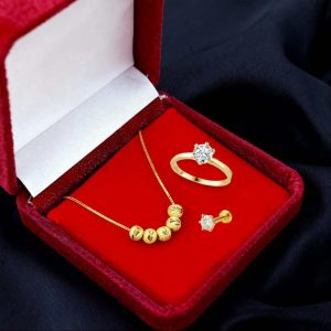 5 Ball Necklace Chain with Diamond Cut Nosepin & Finger Ring