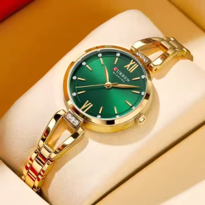 Elegant Stainless Steel Classic Women Quartz Watch - Gold Green