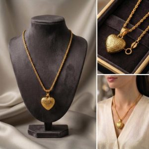 Color Guaranteed Dubai Gold Design Snow Love Locket & Chain