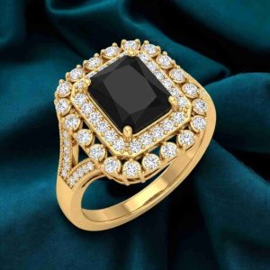 Luxurious Diamond Cut Black Stone Adjustable Ring
