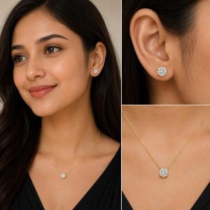 Diamond Cut Jewellery, Chain, Pendent, Eartops. Color Guaranteed