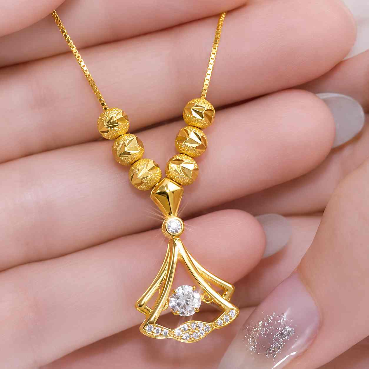 Premium 22K Korean Gold Plated 6 Ball Locket Chain Gift Combo - Image 2