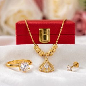 Premium 22K Korean Gold Plated 6 Ball Locket Chain Gift Combo