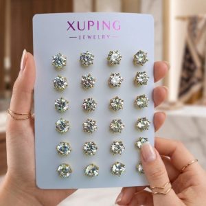 100% Color Guaranteed Xuping Gold Diamond Cut Ear Tops