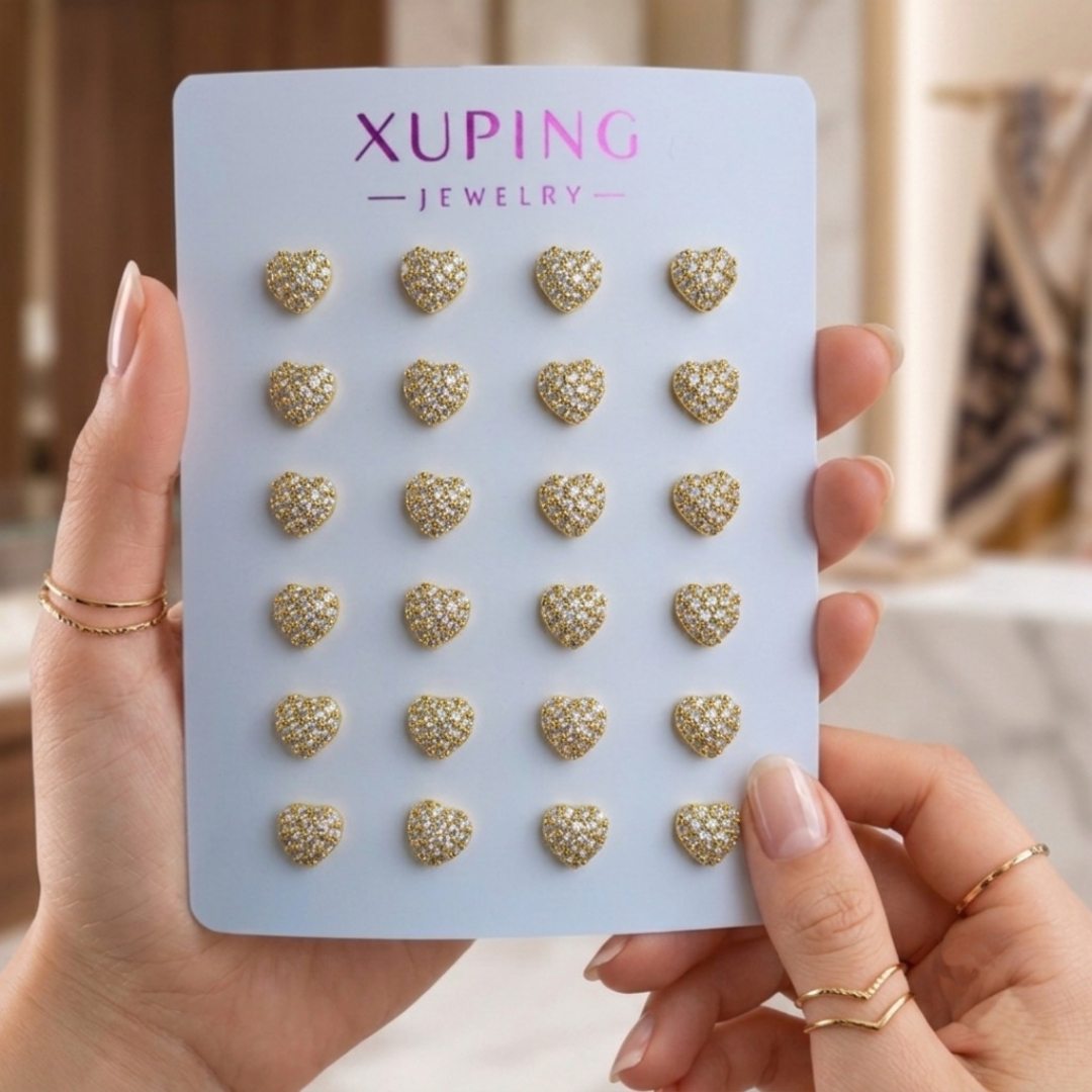 100% Color Guaranteed Xuping Gold Diamond Ear Tops - Image 2