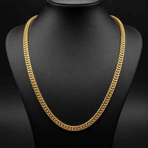 (24 Inch) Long মাছ কাঁটা Chain - 18K Gold Plated Dubai Gold